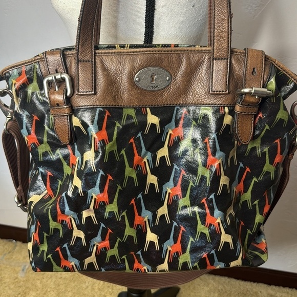 Fossil Key-Per Giraffe Theme Large Tote Bag Plastic Coated Vintage MCB6215E - Picture 13 of 13